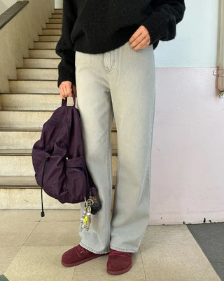 Washed light gray straight jeans