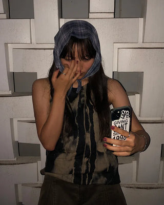 Checked chiffon babushka