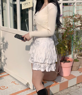 [2 colors] Velour tiered skirt