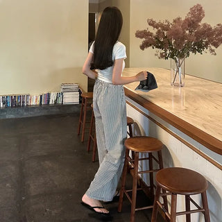 Striped wide-leg pants
