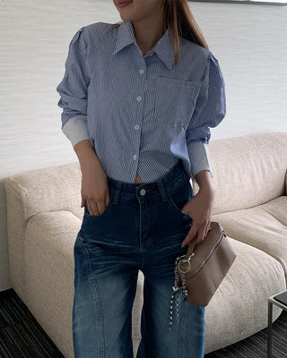 Striped two-tone cropped shirt
