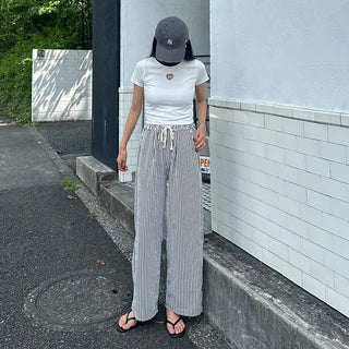 Striped wide-leg pants