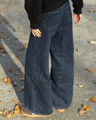 Blue denim wide-leg pants