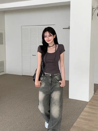 Back pocket denim pants