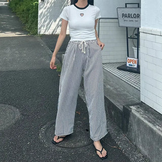 Striped wide-leg pants