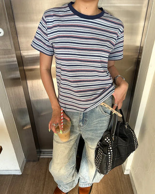 Mixed Border Semi-Cropped Half T-Shirt