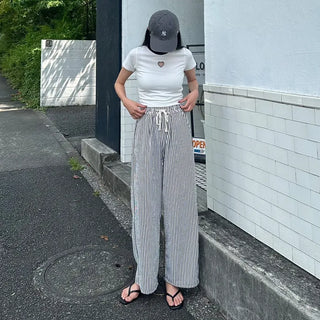 Striped wide-leg pants
