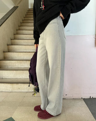 Washed light gray straight jeans