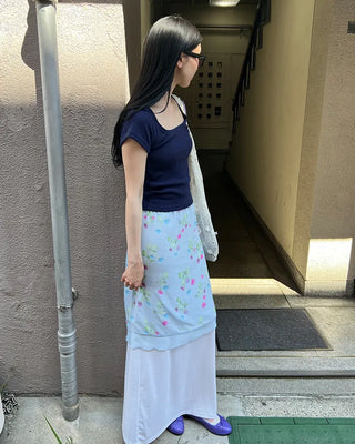 Square neck crop short-sleeved T-shirt