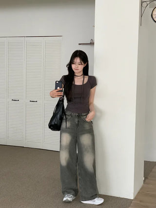 Back pocket denim pants