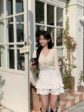 [2 colors] Velour tiered skirt
