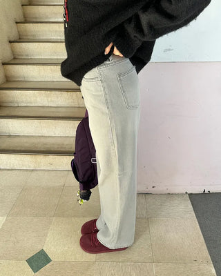 Washed light gray straight jeans