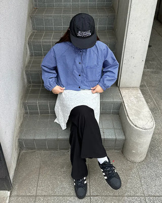 Checkered button hoodie