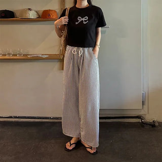 Ribbon short-sleeved cropped T-shirt
