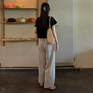 Ribbon short-sleeved cropped T-shirt