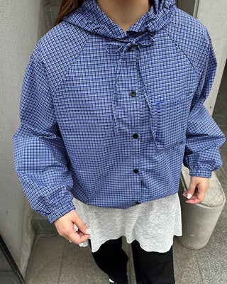 Checkered button hoodie