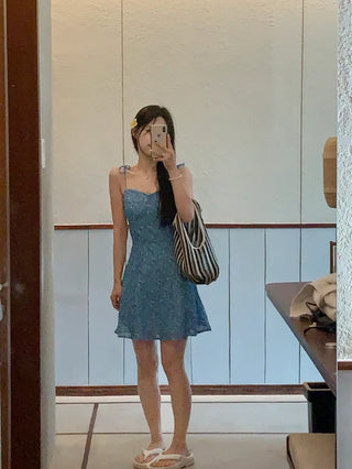 Flower boat neck camisole dress