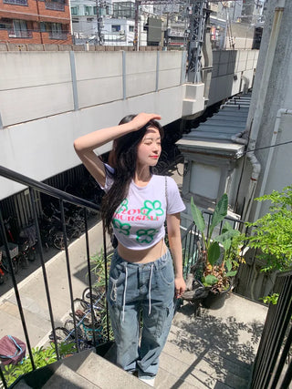 Flower print string cropped t-shirt (4 colors)