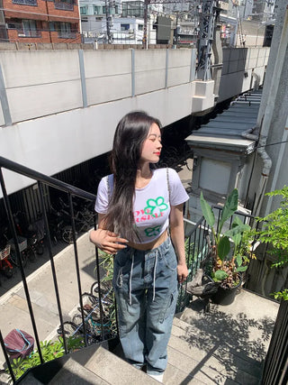 Flower print string cropped t-shirt (4 colors)
