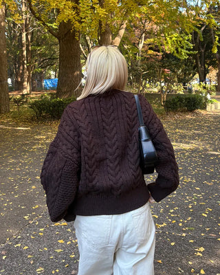 Drop Shoulder Bold Cable Crochet Sweater