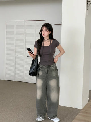 Slit Leather Shoulder Bag