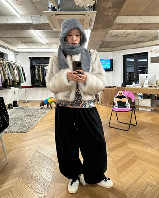 (Unisex) Hip Square Pocket Fleece Balloon Jogger Pants