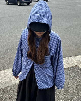 Checkered button hoodie