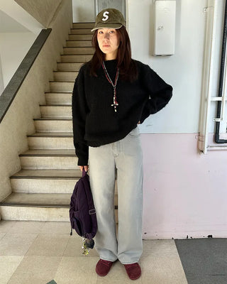 Washed light gray straight jeans