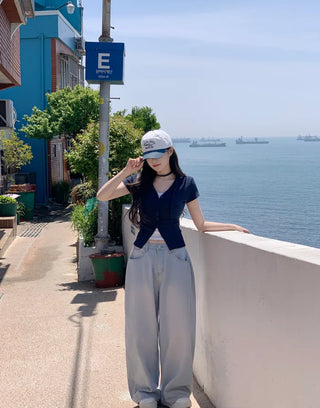 Slim Tie Short-Sleeve Cardigan Set