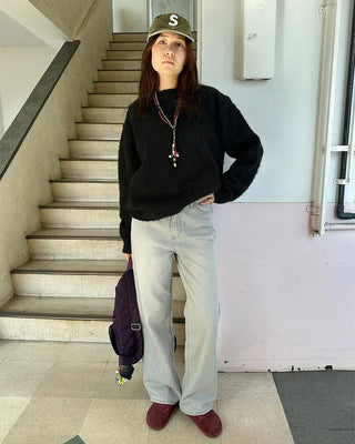 Washed light gray straight jeans