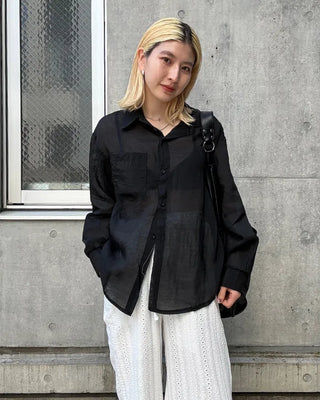 Round hem sheer loose shirt