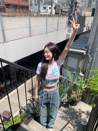 Flower print string cropped t-shirt (4 colors)