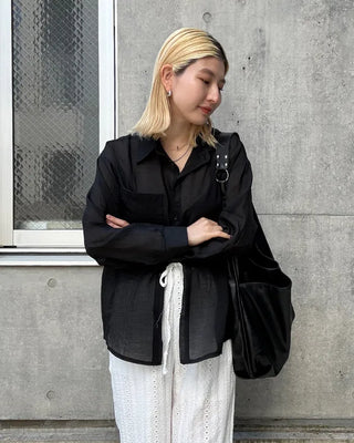 Round hem sheer loose shirt