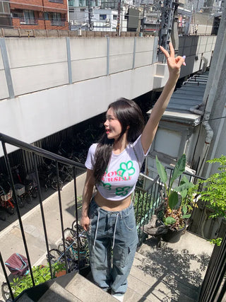 Flower print string cropped t-shirt (4 colors)