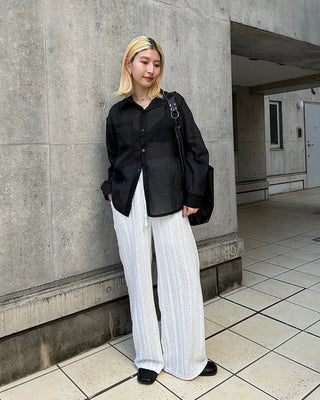 Round hem sheer loose shirt