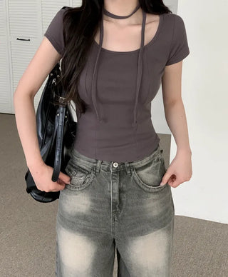 Slit Leather Shoulder Bag