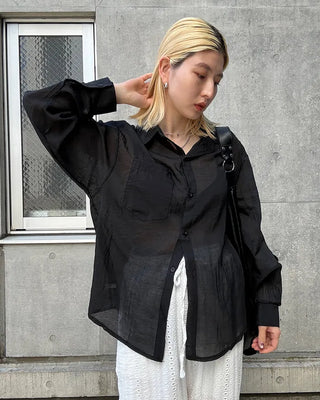 Round hem sheer loose shirt