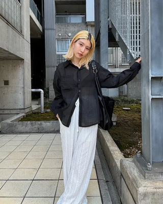 Round hem sheer loose shirt