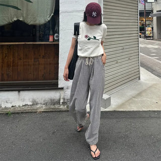 Striped wide-leg pants