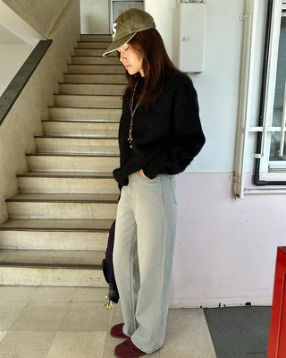 (Unisex) Wool Blend Round Neck Hairy Knit