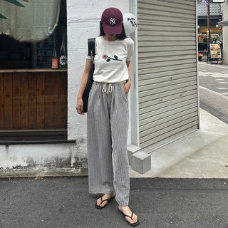 Striped wide-leg pants