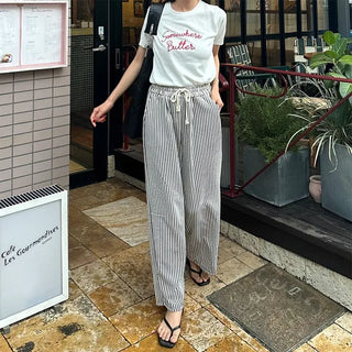 Striped wide-leg pants