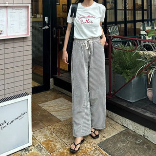 Striped wide-leg pants