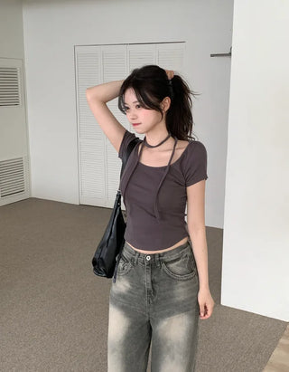 Back pocket denim pants
