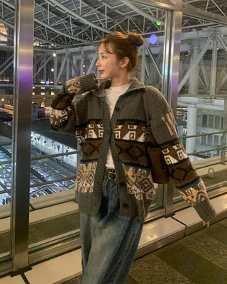 Ethnic pattern cardigan