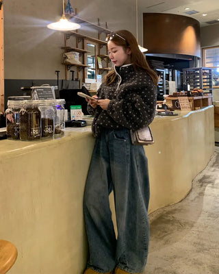 Slit denim wide-leg pants