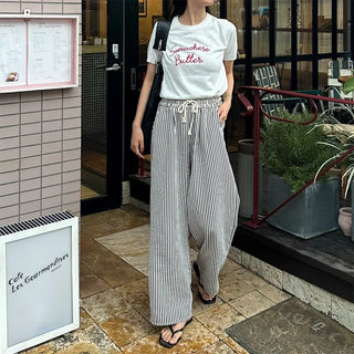 Striped wide-leg pants