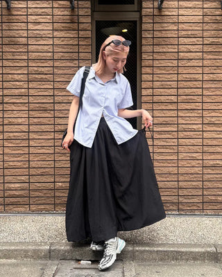Drawstring pocket volume flared skirt