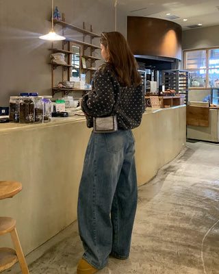 Slit denim wide-leg pants
