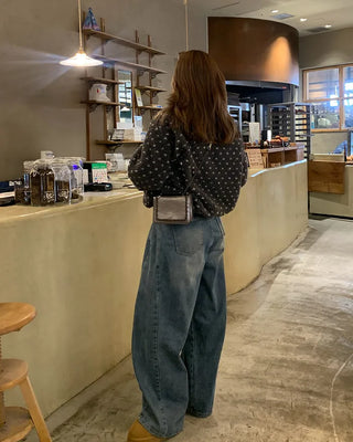 Slit denim wide-leg pants